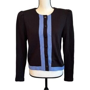 Anthony Sicari Vintage Blouse Women's XS Black Light Blue Highlights‎ 80s Retro